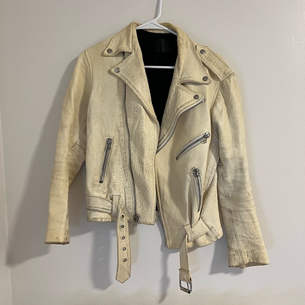 Laer genuine leather white motorcycle jacket